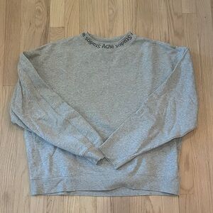 Acne Studios Men’s Light Gray Crewneck Sweatshirt with Logo Neck - Size XS